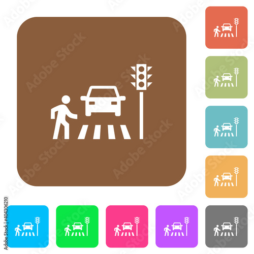 Pedestrian crossing rounded square flat icons