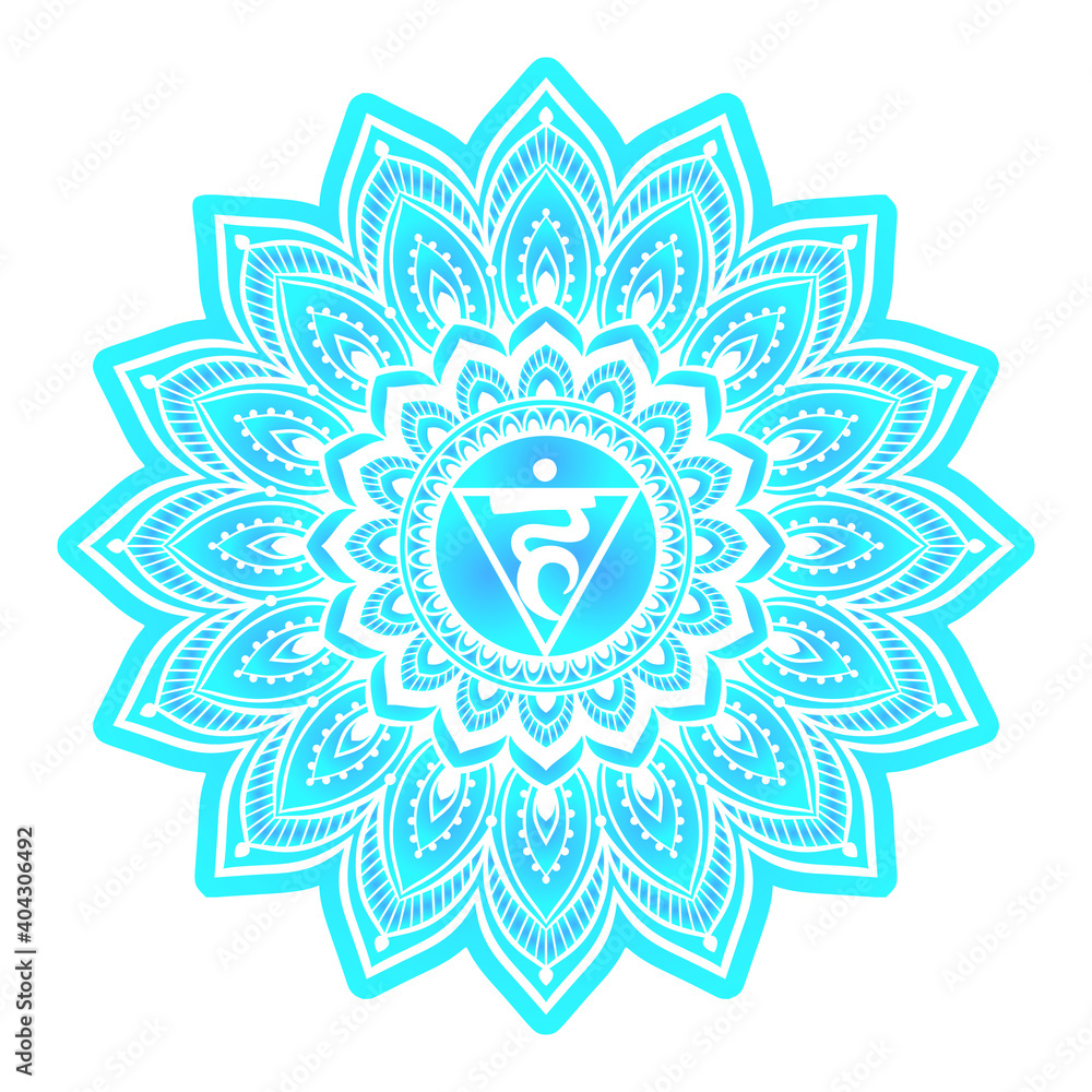 Vishuddha or Vishuddhi throat fifth chakra. Blue coloring vector illustration For logo yoga healing meditation.