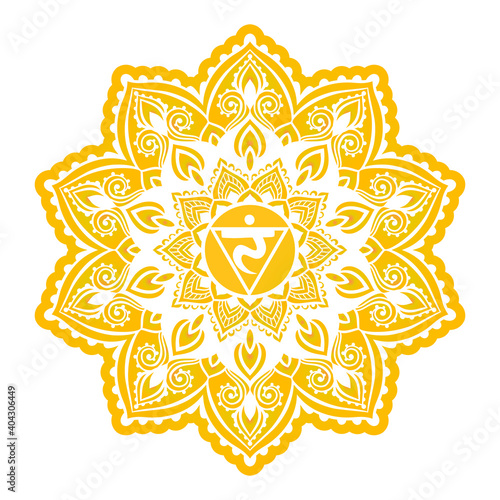 Manipura Third chakra coloring vector illustration. Yellow Color. Solar Plexus chakra. photo