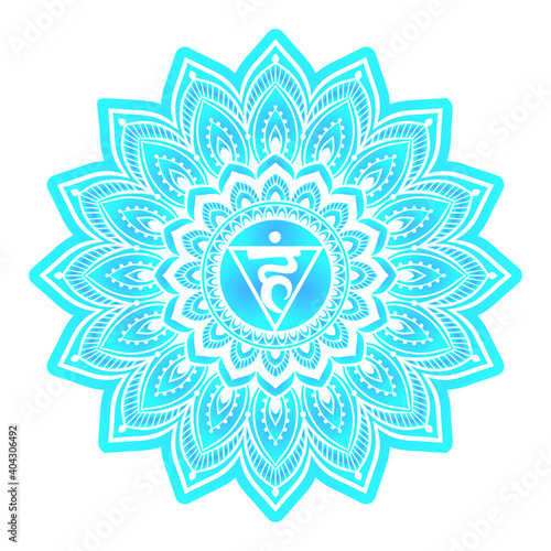 Vishuddha or Vishuddhi throat fifth chakra. Blue coloring vector illustration For logo yoga healing meditation.