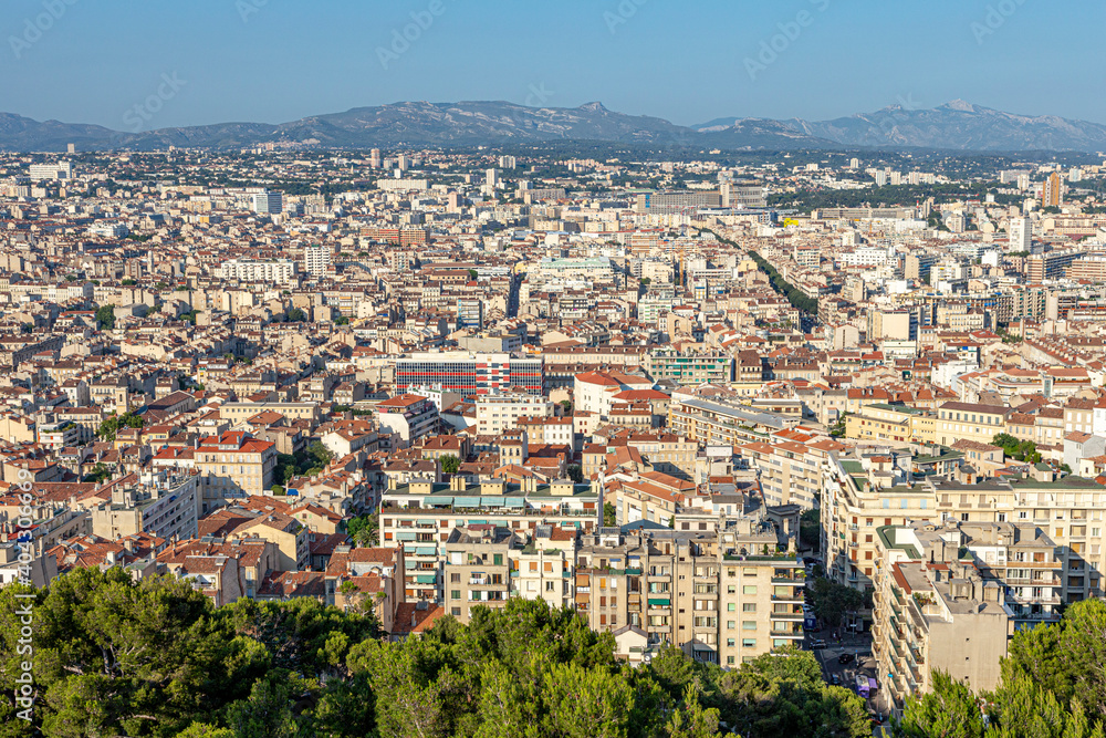 View to skyline of  Marseille from Notre-Dame de la Garde