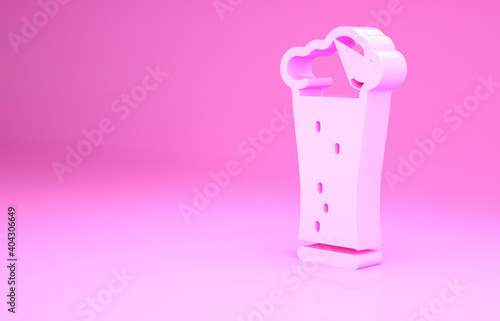 Pink Glass of beer icon isolated on pink background. Minimalism concept. 3d illustration 3D render.