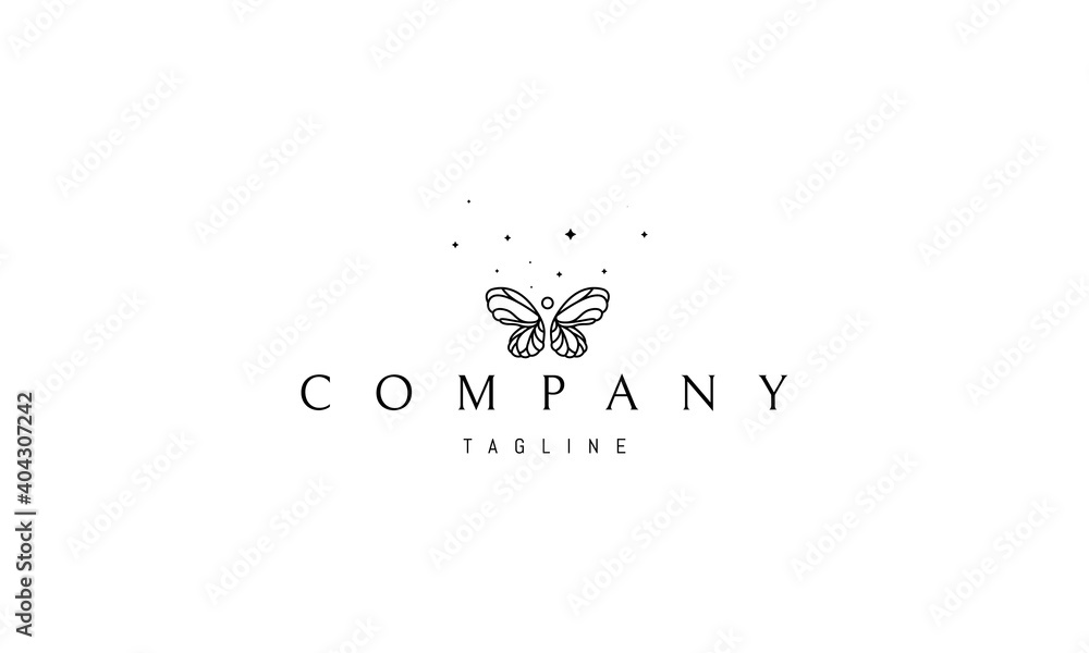 Vector logo on which an abstract image of a beautiful butterfly on a background of stars.