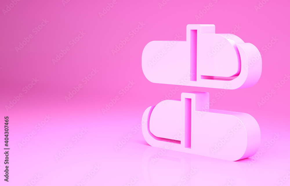 Pink Sauna slippers icon isolated on pink background. Minimalism concept. 3d illustration 3D render. Pink Sauna slippers icon isolated on pink background. Minimalism concept. 3d illustration 3D render.