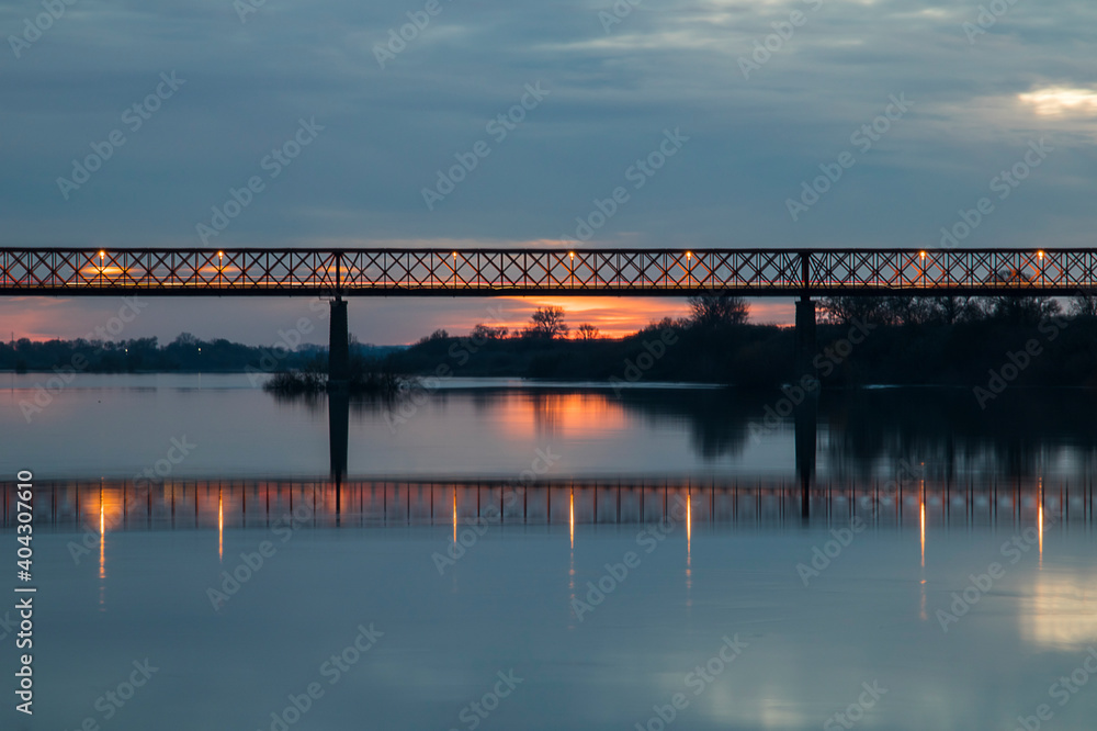 sunset, ponte, chamusca, bridge, river, orange