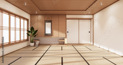 Canvas Print 3D rendering white  Japanese style room interior design orinal..