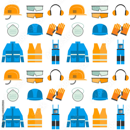 Flat job safety equipment vector icons set. Safety icon, equipment, job industrial. Vector illustration.