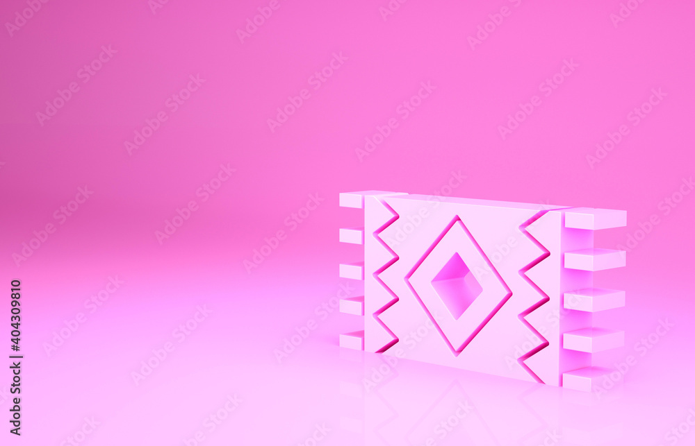 Pink Mexican carpet icon isolated on pink background. Minimalism concept. 3d illustration 3D render. Pink Mexican carpet icon isolated on pink background. Minimalism concept. 3d illustration 3D render.