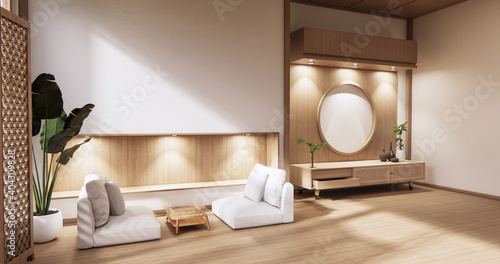  wooden cabinet in modern empty room and white wall on white floor room japanese style. 3d rendering © Interior Design