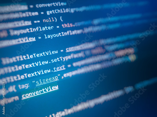 Software developer programming code. Programming code screen of software