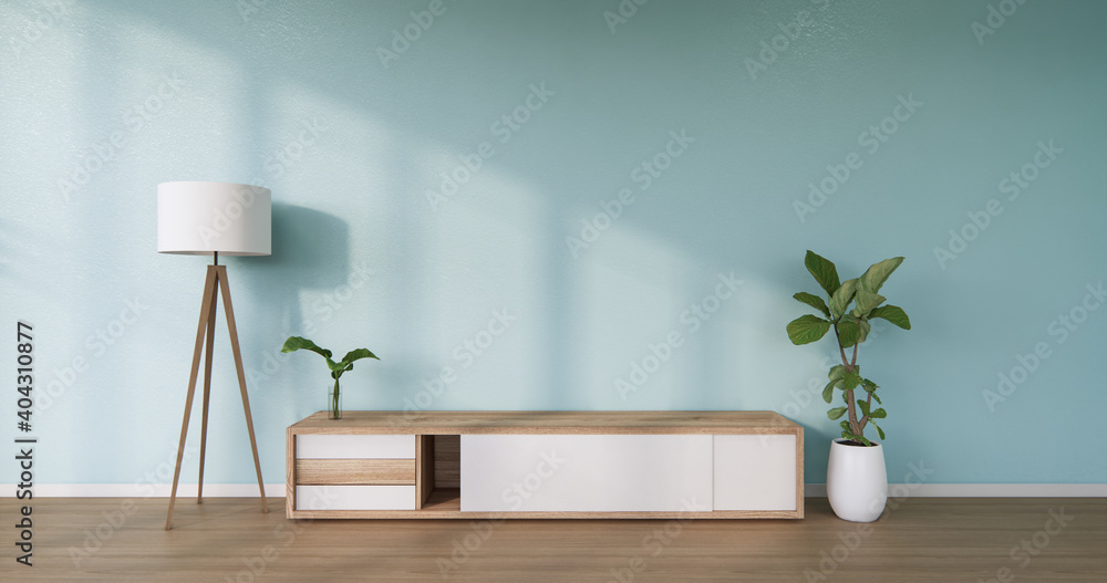 The Cabinet wooden design on mint room interior modern style.3D rendering The Cabinet wooden design on mint room interior modern style.3D rendering