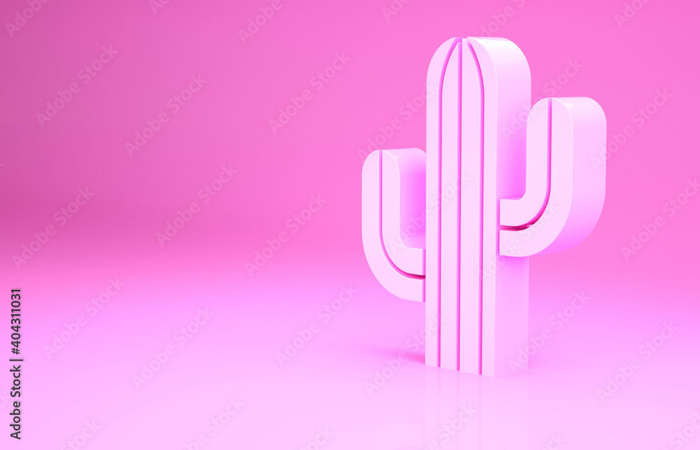 Pink Cactus icon isolated on pink background. Minimalism concept. 3d illustration 3D render.