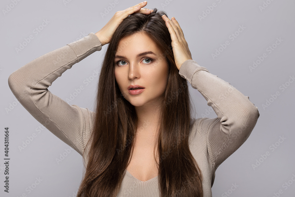 Fototapeta premium Woman surprised with a bad condition of her hair