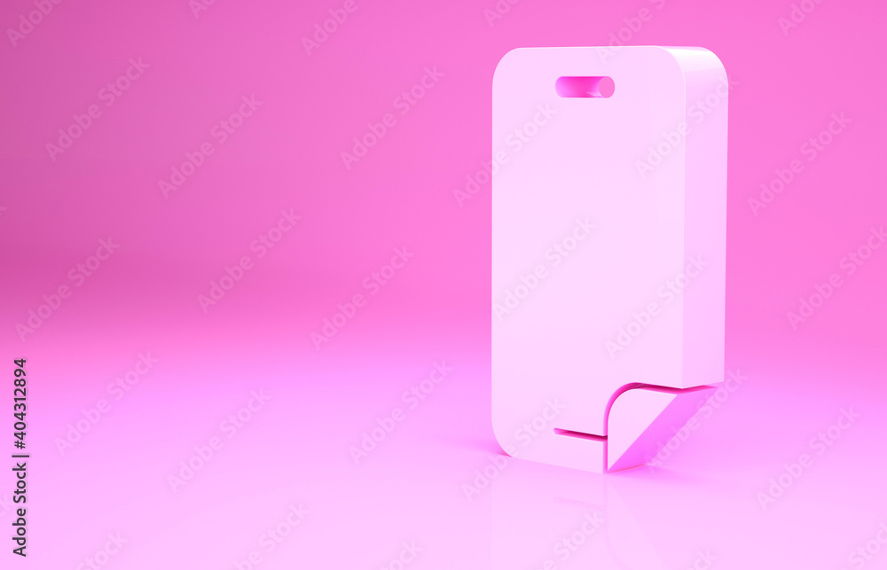 Pink Glass screen protector for smartphone icon isolated on pink background. Protective film for glass. Transparent soft glass for mobile phone. Minimalism concept. 3d illustration 3D render. Pink Glass screen protector for smartphone icon isolated on pink background. Protective film for glass. Transparent soft glass for mobile phone. Minimalism concept. 3d illustration 3D render.