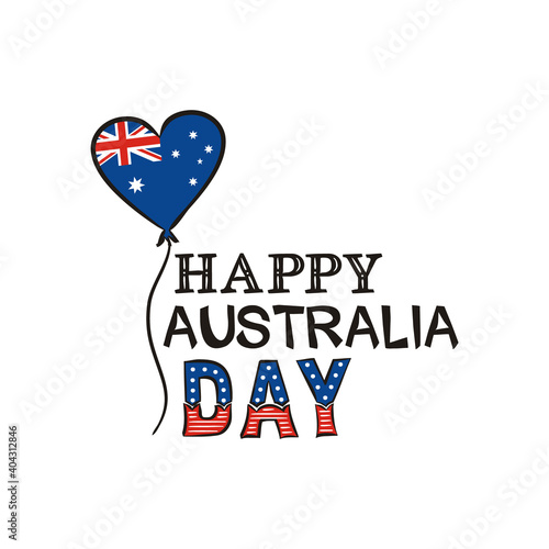 Happy Australia Day. Lettering with heart with Australian flag. Logo by January 26th in national colors. Vector illustration for poster design.