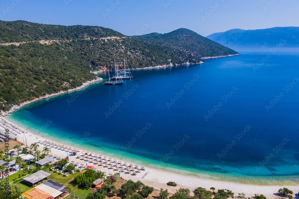 Kefalonia, Greece. Aerial view of the Antisamos beach.