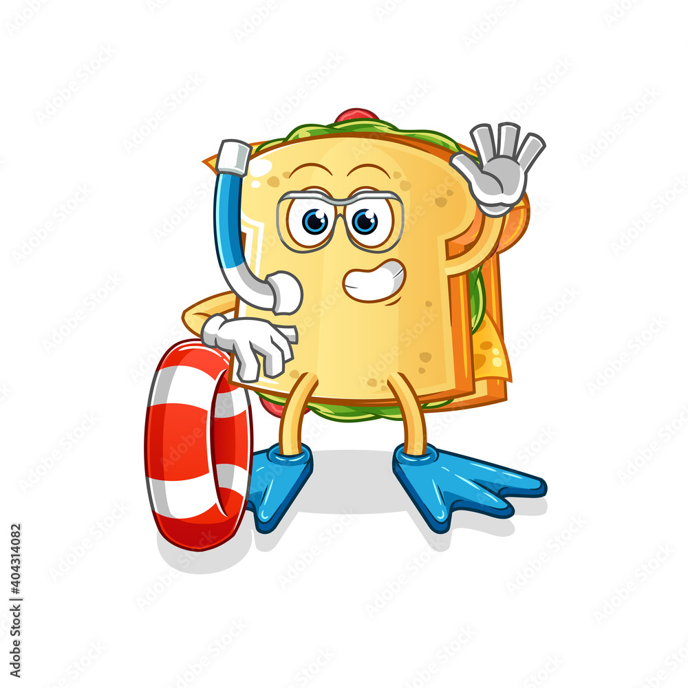 sandwich swimmer with buoy mascot. cartoon vector