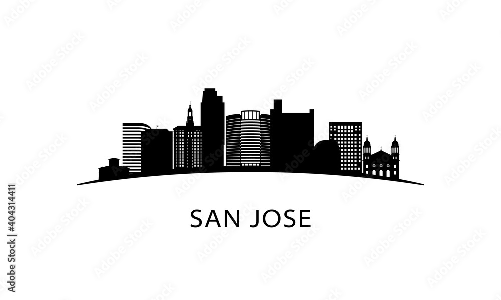 San Jose California city skyline. Black cityscape isolated on white background. Vector banner.