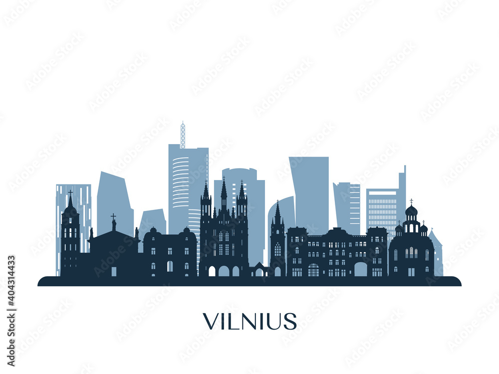 Vilnius skyline, monochrome silhouette. Vector illustration.