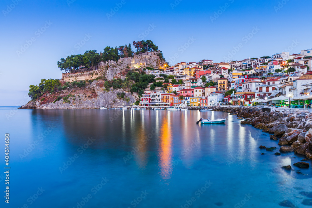 Parga, Greece. Waterfront of the Resort town on the Ionian coast.