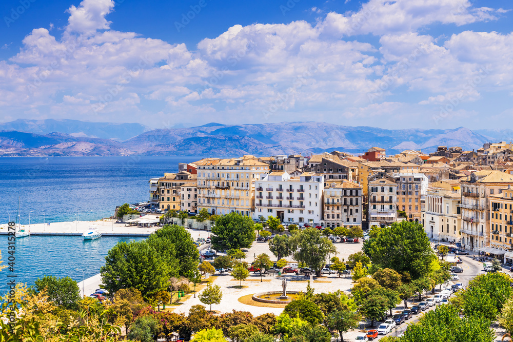 Corfu, Greece. Panoramic view of Venetian quarter as seen from New Fortress.