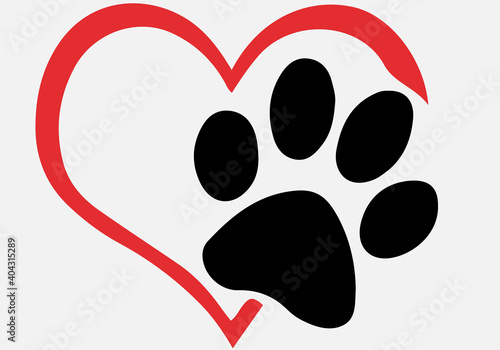 Animal love symbol. Heart paw dog.