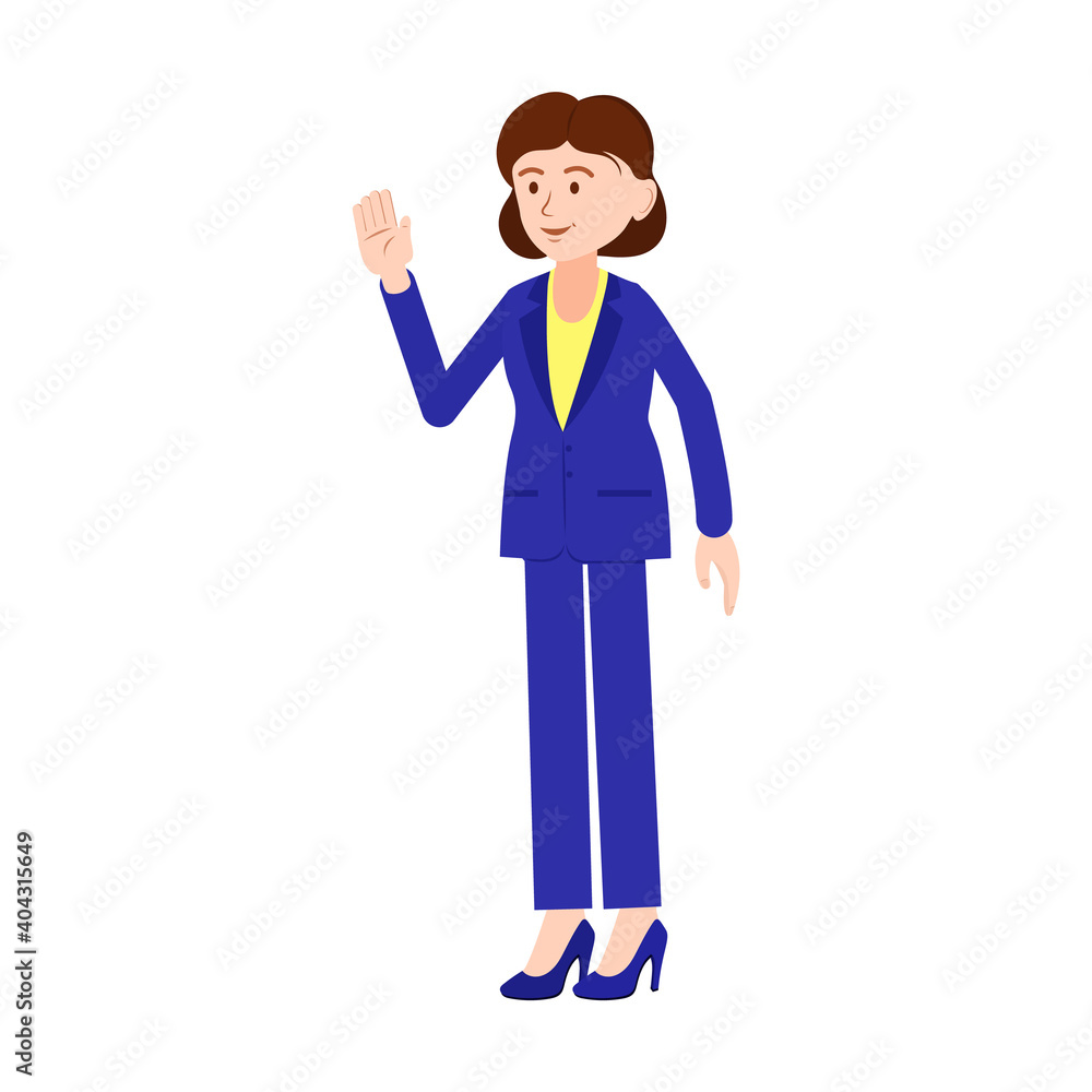 A woman in a business suit.Vector image of a woman for animation. Editable strokes. Business lady greets with her hand. Business lady in a blue suit on a white background.
A woman in a business suit.Vector image of a woman for animation. Editable strokes. Business lady greets with her hand. Business lady in a blue suit on a white background.
