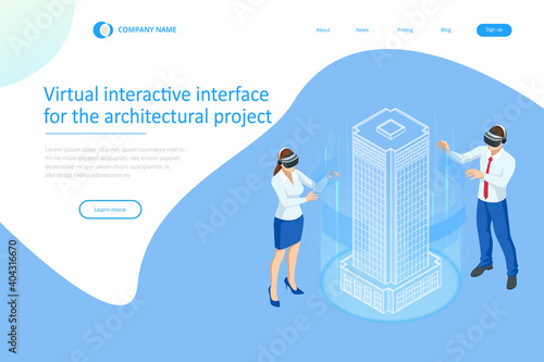 Isometric Construction Project Management, Architectural Project Planning, Development and Approval Web Banner or Landing Page. Scheme of House, Engineer industry. Construction Company Business.