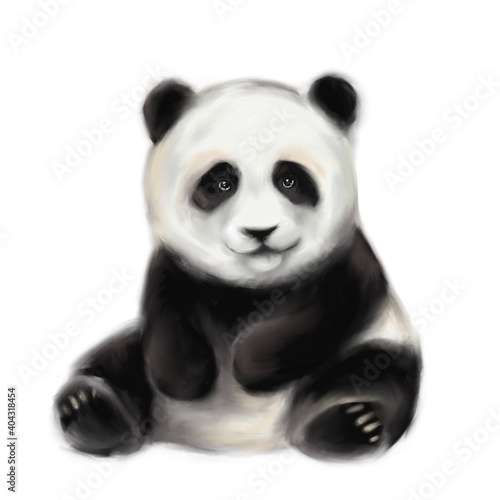 Fototapeta Naklejka Na Ścianę i Meble -  cute little panda on the white background, t-shirt print design, oil painted