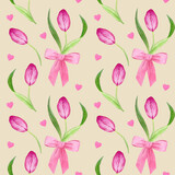seamless pattern with pink tulips