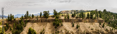 Panorama shot of stone organ on walls of yellowstone canyon in yellowstone national park in america