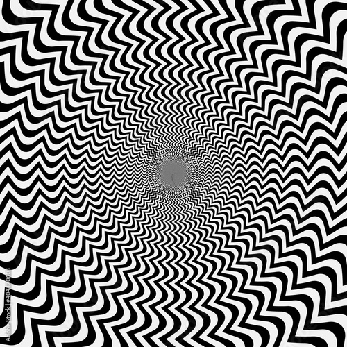 geometric optical illusion. white and black circle psychedelic pattern