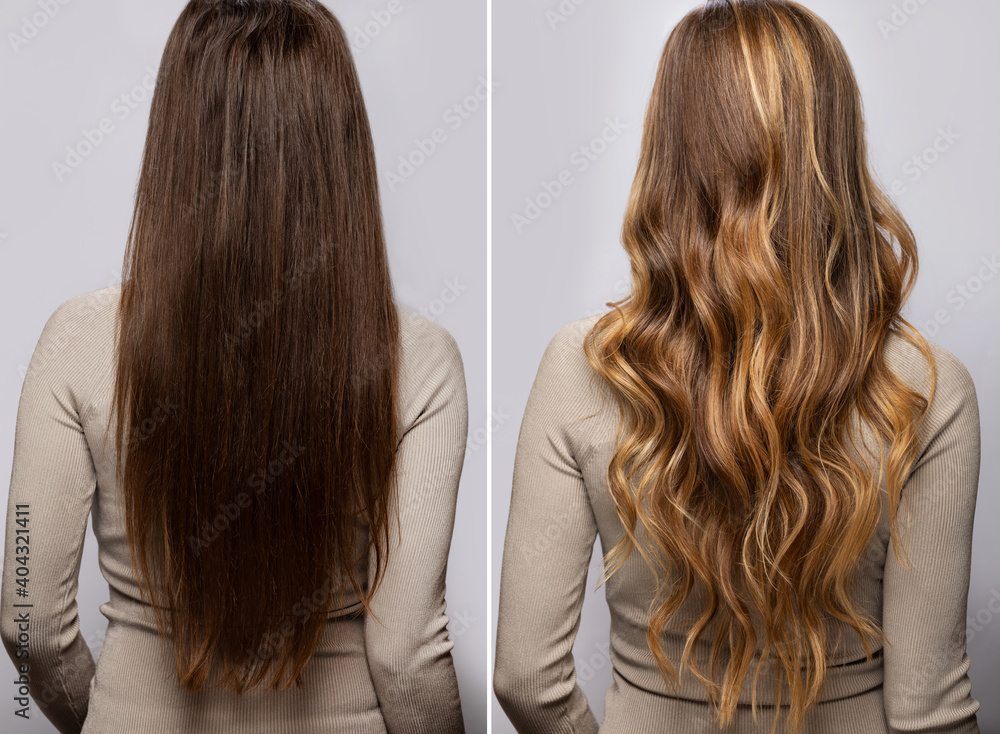 Hair after dyeing and styling in a professional salon Hair after dyeing and styling in a professional salon