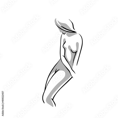 Beautiful perfect woman body, minimalstic female nude graphic image. Vector illustration, isolated on white background