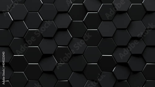 Abstract black hexagons background. 3D render