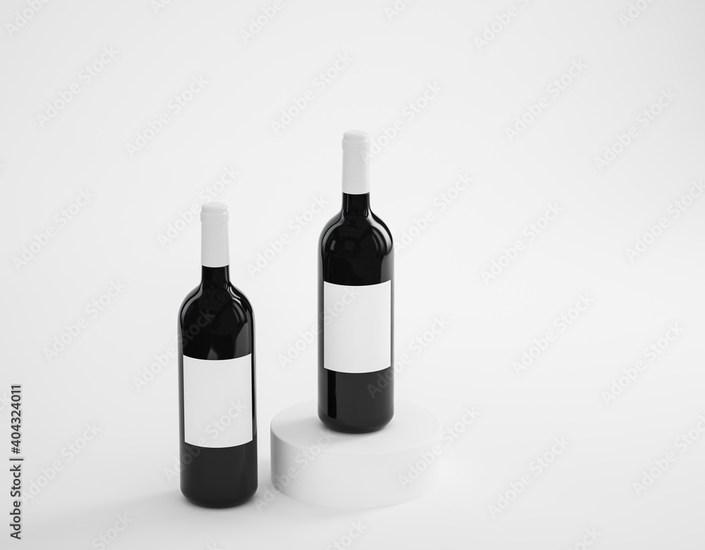 Two red wine bottles mockup, on white background. 3D render Two red wine bottles mockup, on white background. 3D render