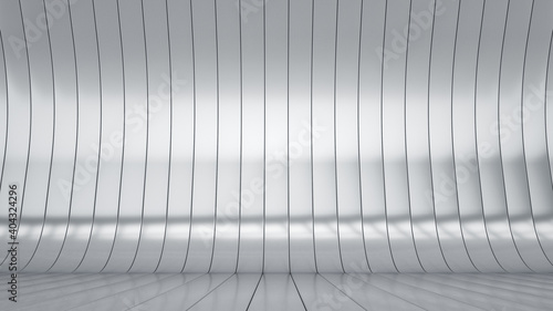 Empty abstract industrial background of curved metal stripes. 3D render