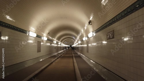 View of historic tunnel below Elbe River linking Sankt Pauli and Steinwerder districts