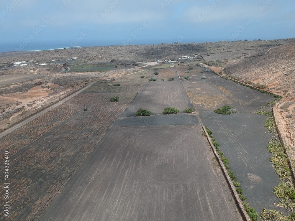 Aerial view on landscape near Mirador del Rio Lanzarote, Canary island, Spain