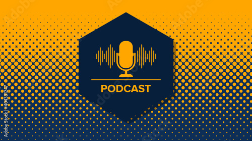 Podcast.  Sound Audio Wave. Badge, icon, stamp, logo. Vector illustration.