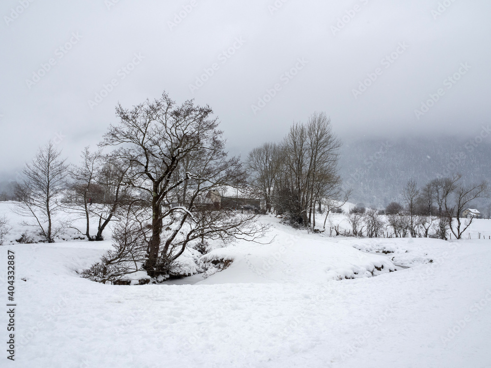 Fototapeta premium Snowy landscape in the mountains of the atlantic pyrenees