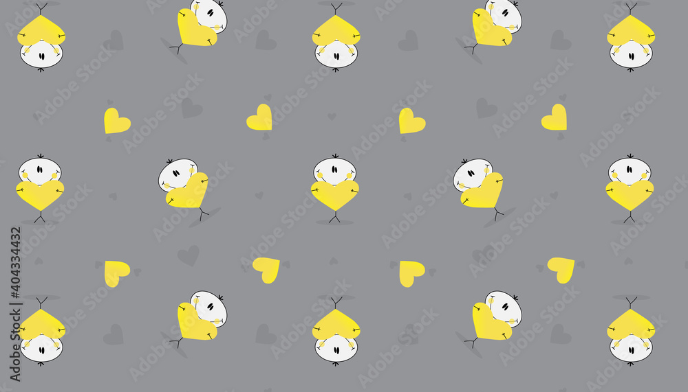 pattern with cute character and heart in trend colors 2021