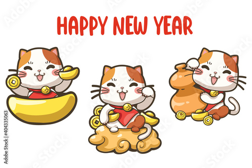 Vector cartoon illustration of lucky cat. Cartoon characters about lucky things. This cute illustration design can be used as decoration for both print and digital media as well.