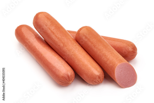Boiled pork sausages, isolated on white background