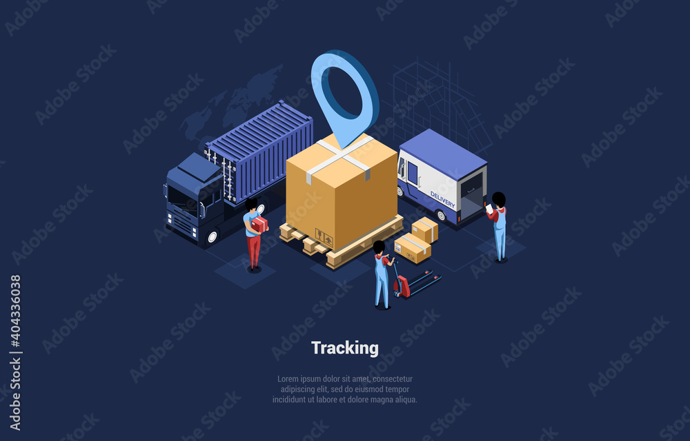 Fotografie Goods Tracking Concept Illustration, Cartoon 3D Style