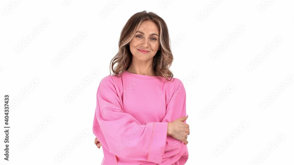 Cute feminine posing friendly smile having positive emotion isolated. Shot with RED camera in 4K Cute feminine posing friendly smile having positive emotion isolated. Shot with RED camera in 4K