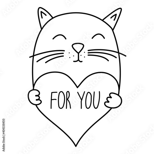 I Love Cats Heart Text Lettering. Black Cat Head Face Contour Silhouette  Icon. Line Pictogram. Cute Funny Cartoon Character Stock Vector -  Illustration of face, doodle: 85075572