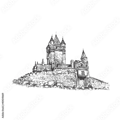 Medieval castle. Vector drawing  sketch
