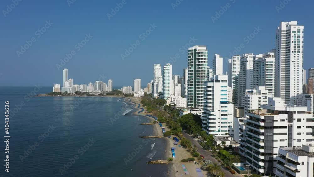 The public beach in the modern city in Cartagena Colombia aerial view. The public beach in the modern city in Cartagena Colombia aerial view.