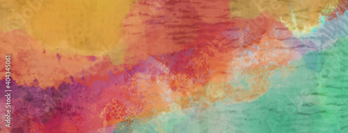 Abstract grunge background texture in colorful watercolor paint pattern, old green blue yellow orange purple red and maroon colors in bright fun design © Arlenta Apostrophe